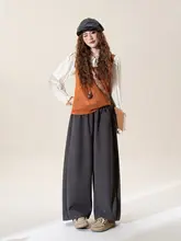 深灰色のウールパンツ【ストレートデザイン・高腰・女性用・冬用・フィット】