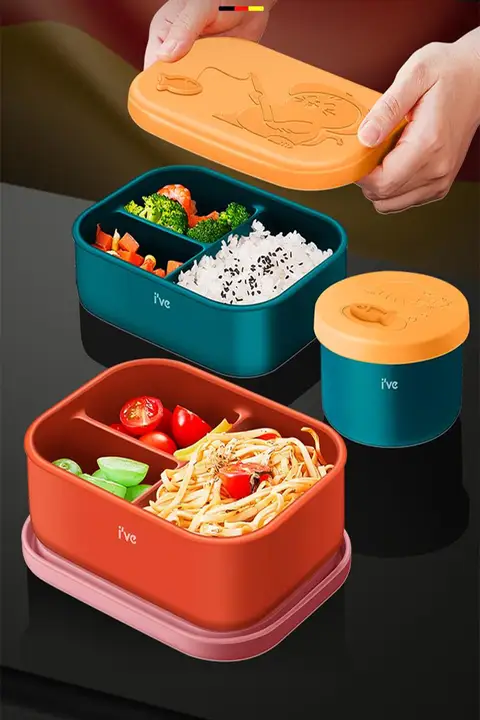 IVE シリコン製ランチボックス【食品グレード・電子レンジ対応・仕切り付き】