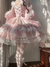 ロリータスタイルのストラップドレス【中華風・フラワープリント・デザインドレス】