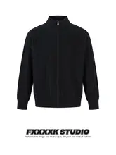 アメリカンレトロストライプカーディガン【立て襟・シンプルデザイン・冬用・ニット】