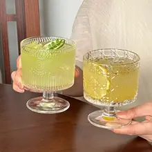 ヴィンテージサンフラワーレリーフグラス【家庭用・高脚・アイスクリーム・デザートカップ】