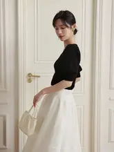 Aラインシルエット ホワイトスカート【高腰・春夏用・ミディ丈・スリムデザイン】