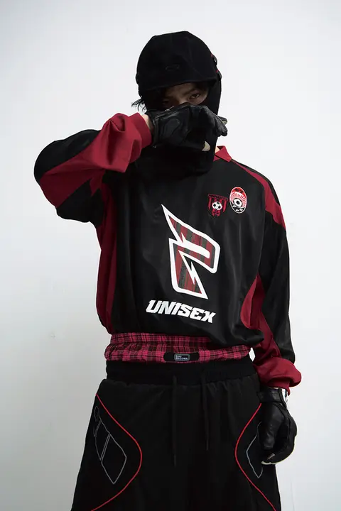 スポーツ風バイカラー切替レーシング速乾長袖Tシャツ【ユニセックス・通気性・ゆったりシルエット】