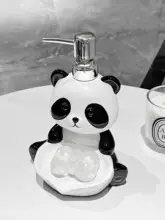 パンダデザインの陶製ソープディッシュ【水切り機能付き・ポンプボトル二合一・家庭用】