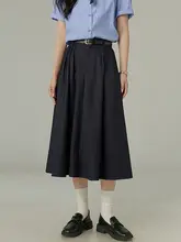 HUIXI 夏用 高腰 Aラインスカート【深い青色・通勤・ロング丈】