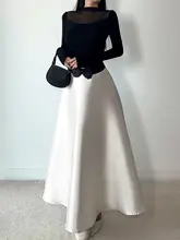 フランス風ネットニットトップスとサテン素材のスカート【冬用・女性らしいシルエット・美しいライン】（セットアップ対応）