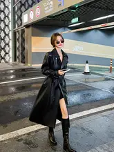 黒の本革トレンチコート【女性用・ウエスト絞り・春秋用】