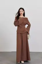 ブリックレッドのオフショルダー傘型スカート【ゆったりしたシルエット・おしゃれなデザイン】（セットアップ対応）