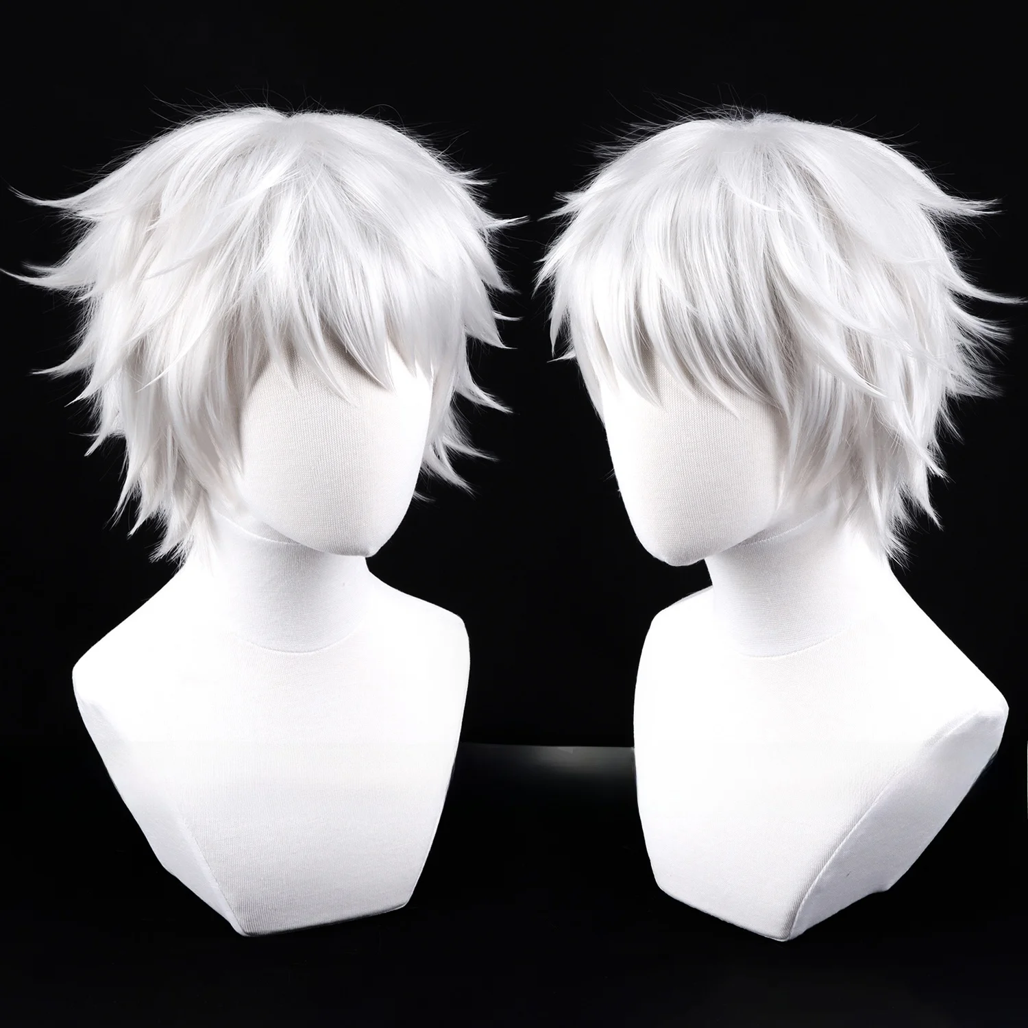 銀白色の逆毛ショートウィッグは白髪まとめ髪に最適なコスプレ用ヘアスタイルか