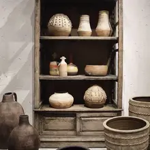 侘寂風 手作り抽象陶器花器【リビングルーム向け・インテリア装飾】