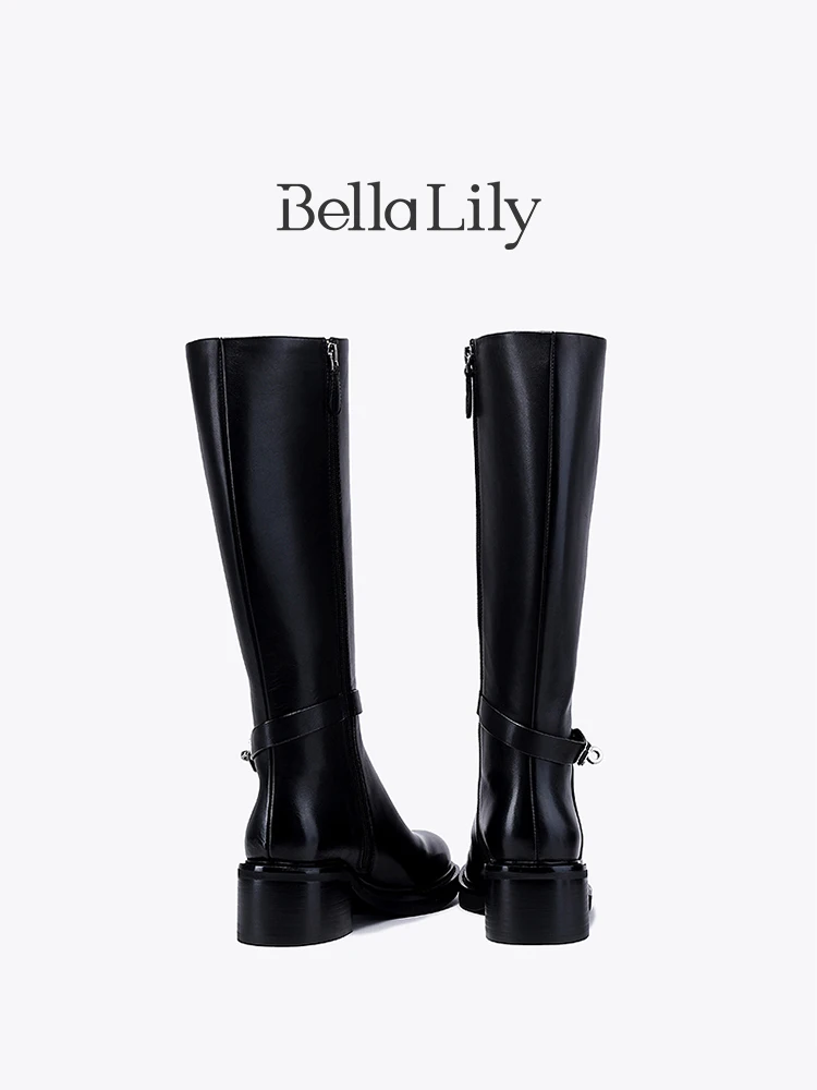 サイドジップの牛革製ロングブーツ：Bella Lilyの女性向けライダースブーツが提供する実用性とデザイン