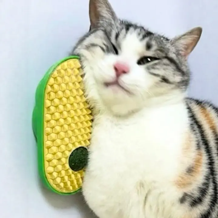 壁に取り付け可能な猫のかゆみ解消器【マッサージブラシ・キャットニップ付き・多機能】