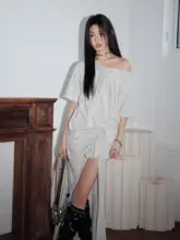 JNYLON 24SS アシンメトリーTシャツドレス【廃墟風・ストレッチ・フィット】