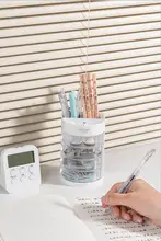 Deli 多機能ペン立て【オフィス用・4段分格・透明素材・デスク収納】