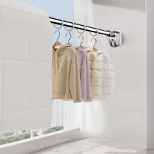 伸縮タイプの穴あけ不要室内用ハンガーラック【バルコニー用・トイレ・カーテン用】