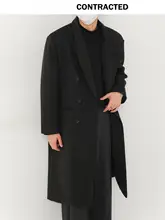 メンズ 厚手ウールコート【ダブルボタン・膝丈・冬用・ゆったりフィット】