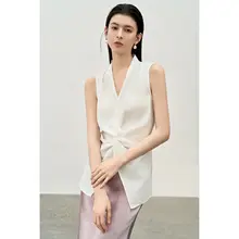 リネン混紡ノースリーブシャツ【ウエスト調節・結びデザイン】