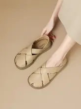 夏用 編み込みデザインの厚底サンダル【フラット・疲れにくい・ローマスタイル】