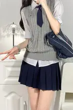 麻のVネックニットベスト【薄手・幅広サイズ・学院風・無地】