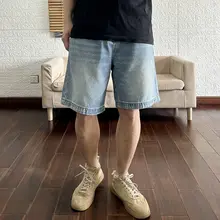 薄手デニム ブルーショートパンツ【フィット・夏用・フリンジデザイン】