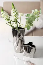花瓶 玄関 生花飾り オブジェ 陶器 メッキ 不規則 シンプル モダン シルバー 高級感