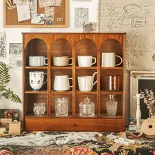 化粧品整理用木製レトロ収納ボックス【デスク上・引き出し付き】