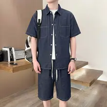 夏用 半袖デニムシャツ【フィット・カジュアル長袖・薄手】（セットアップ対応）