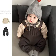 春の女の子用ニットセーターとロンパースのコンビネーション【秋用・長袖・おしゃれ・背面ボタン付き】（セットアップ対応）