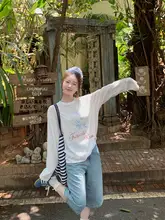 UVカット機能付き レディース 夏用薄手カーディガン【プリント・ホワイト・長袖・フィット】