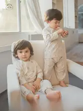 かわいいクマ柄の男女兼用ベビー用コットン長袖インナー【夏用・涼感・ルームウェア】（セットアップ対応）