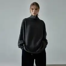 無地ハイネックニットトップス【極上の柔らかさ・春用・リブ編み・女性用】