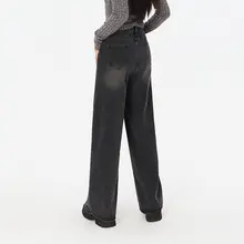 大きいサイズのブラックハイウエストデニムパンツ【ストレート・ルーズフィット・梨型体型に対応】