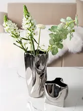 花瓶 玄関 生花飾り オブジェ 陶器 メッキ 不規則 シンプル モダン シルバー 高級感