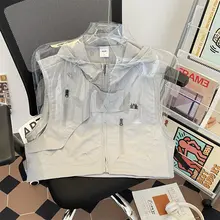 アウトドア用 メンズフード付き短丈ワークベスト【アメリカンミリタリー風・ノースリーブ・ワイドフィット】