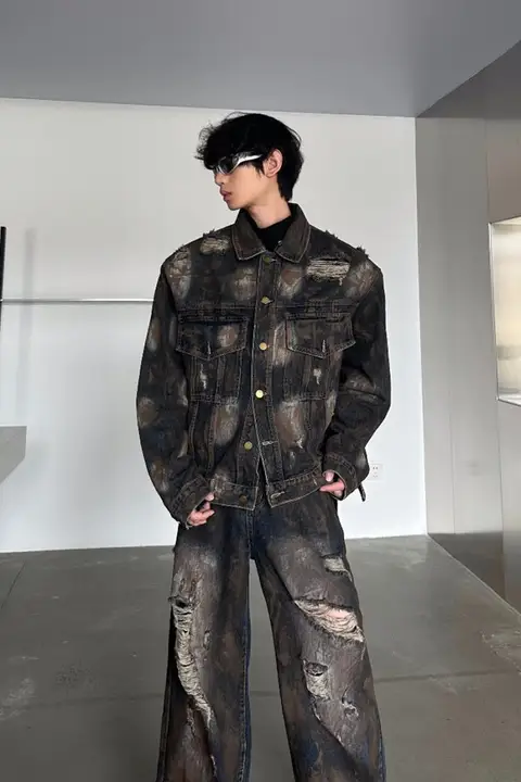 デニムジャケット パンツ 2点セット レディース ダメージ加工 ヴィンテージ加工 デザイン性 春「MARTHENAUT」
