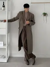 春用 メンズ長袖トレンチコート【膝下丈・ルーズフィット・韓国風デザイン】