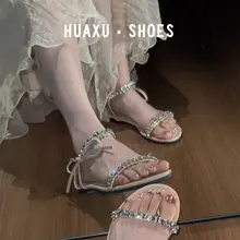 美しいデザインの極上の柔らかさサンダル【水晶装飾・フラット・ビーチ用】