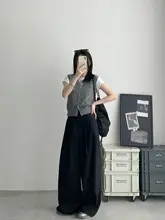 灰色高腰ワイドレッグパンツ【春夏用・フィット・スーツスタイル】