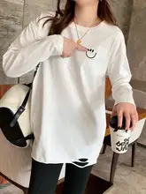 ルーズフィット ロングスリーブコットンTシャツ【白・下着代わり・お尻をカバー】