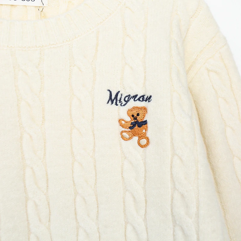 冬用ハンドニット風クマ刺繍入りショートニットセーター：通勤スタイルに最適な加厚デザインの実用性解析