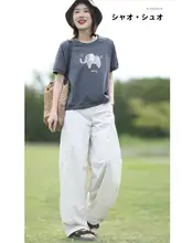 象柄のラウンドネックTシャツ【文芸カ  ジュアル・快適な着心地・女性用】