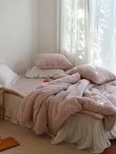 極上の柔らかさ！ピンクのフェイクラムファーキルティングブランケット【冬用・保温】