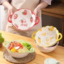 大きな両耳付き陶器ラーメンボウル 家庭用 学生 用 かわいい フルーツサラルボウル