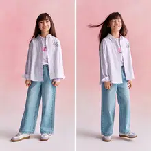 ロングパンツ キッズ ガールズ コットン ルーズ ヴィンテージ カーブドシルエット