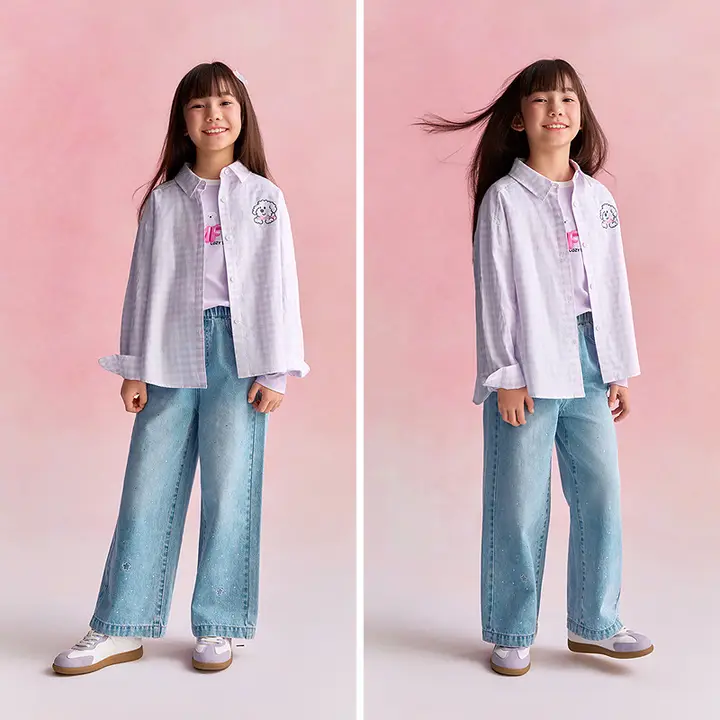 ロングパンツ キッズ ガールズ コットン ルーズ ヴィンテージ カーブドシルエット