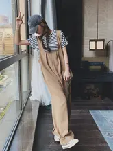カーキ色の高級感あるサスペンダー付きオールインワンパンツ【春夏用・フィット・女性用】（セットアップ対応）