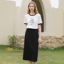 ハイウエストの膝下スカート【Aライン・ドレープデザイン・女性用】