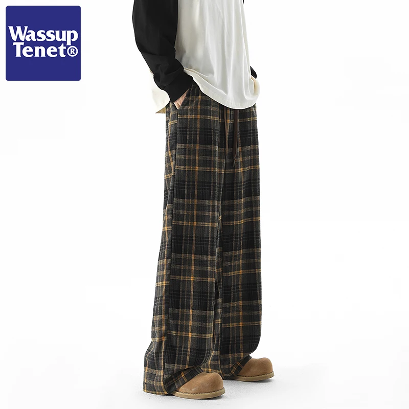メンズ チェックパンツ WASSUP TENET 2024秋モデル：レトロ柄のストレートフィットカジュアルパンツ