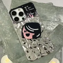 可愛らしいイラストデザインのスマホケース【伸縮機能・アクリル製・エアバッグスタンド付き】