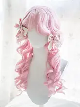 桜色のロリータ風ロングウィッグ【水母カール・前髪あり】